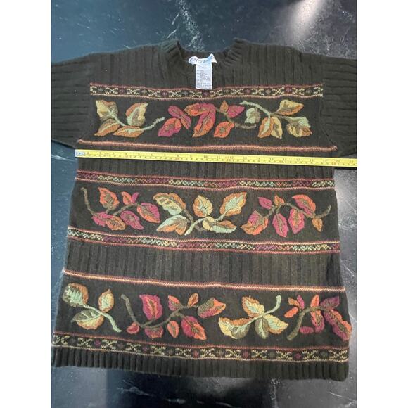 JH Collectibles Wool Blend Olive embroidered crewneck with leaf motif VTG Large - Picture 8 of 13